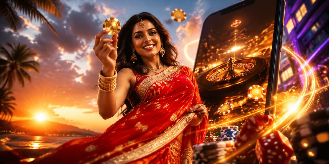 Woman using casino mobile app at Goa beach